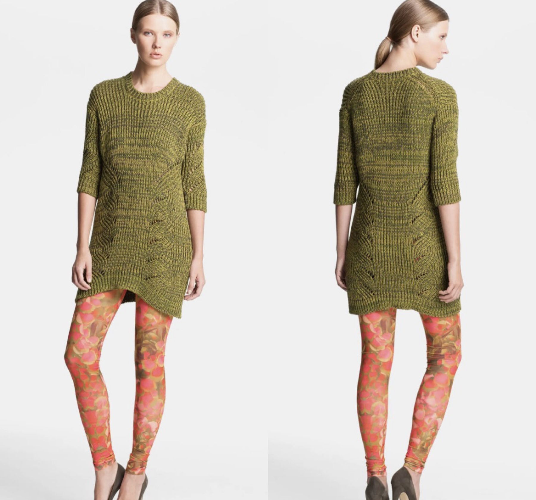 NWT $605 McQ By Alexander McQueen Green Ribbec Sweater Tunic M