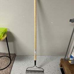 Gardening /Thatching Grass Rake, Metal Tine (NEW, Never Used) And Brand New Push Broom