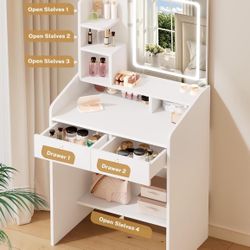 Compact Vanity With Lighted Mirror - No Chair 