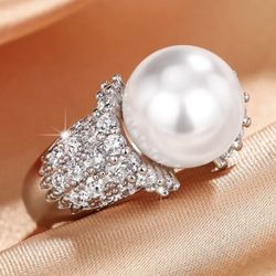 Silver Pearl Stone Ring 