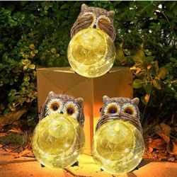 ANGMLN Owl Solar Lights Garden Outdoor, 3 Pack Solar Figurines Lights Decor Growing Orb Waterproof Cute Garden Statues for Patio Yard Lawn

