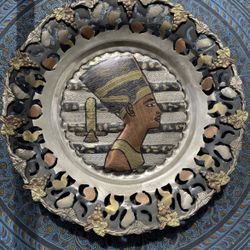 Vintage Pharaoh Copper Egyptian Decorative Plate Etched Wall Hanging