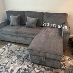 On Sale ‼️ Convertible Sectional Sofa With Pull-out Bed Dark Grey 