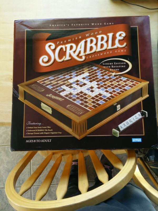 Brand New Premier Wood Scrabble Luxury Edition with Rotating Board