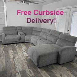 Free Curbside Delivery! Large Grey Sectional Couch With Electric Recliners