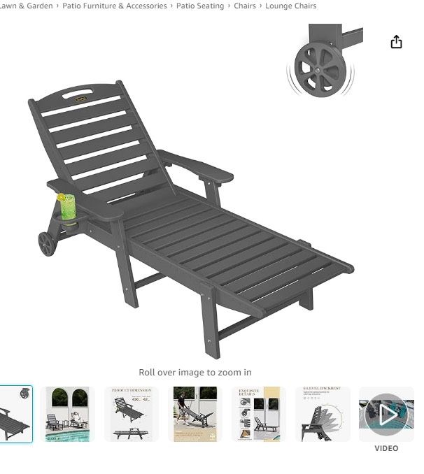 PRICE FIRM 🌅Chaise Lounge Chair Outdoor with Wheels, 6-Position Adjustable