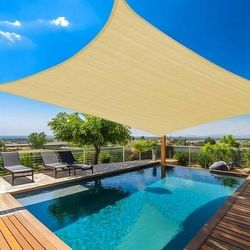 NEW Beige 10'X13' Shade Sail Canopy, Curved Outdoor Sun Shade Sail Breathable Fabric Shade Sail 95% UV Block for Garden Backyard