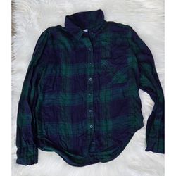 Abound Green Navy Plaid Print Flannel Button Down Shirt Medium 