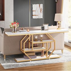  70.9" Extra Long Console Table, 4-Tier Modern Gold Entryway Table with Open Shelves, Sofa Table for Living Room, Hallway, Entrance