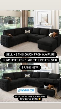 Black U shaped sectional with day bed and storage
