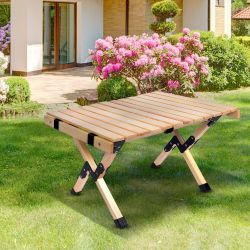 Folding Wooden Picnic Table, Portable Roll Up Camping Table with Carry Bag, brand new