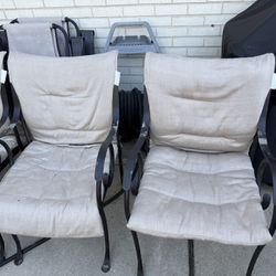 Patio Furniture- -4 Chairs, Umbrella, Base, Table 47” No Top, Wrought Iron 