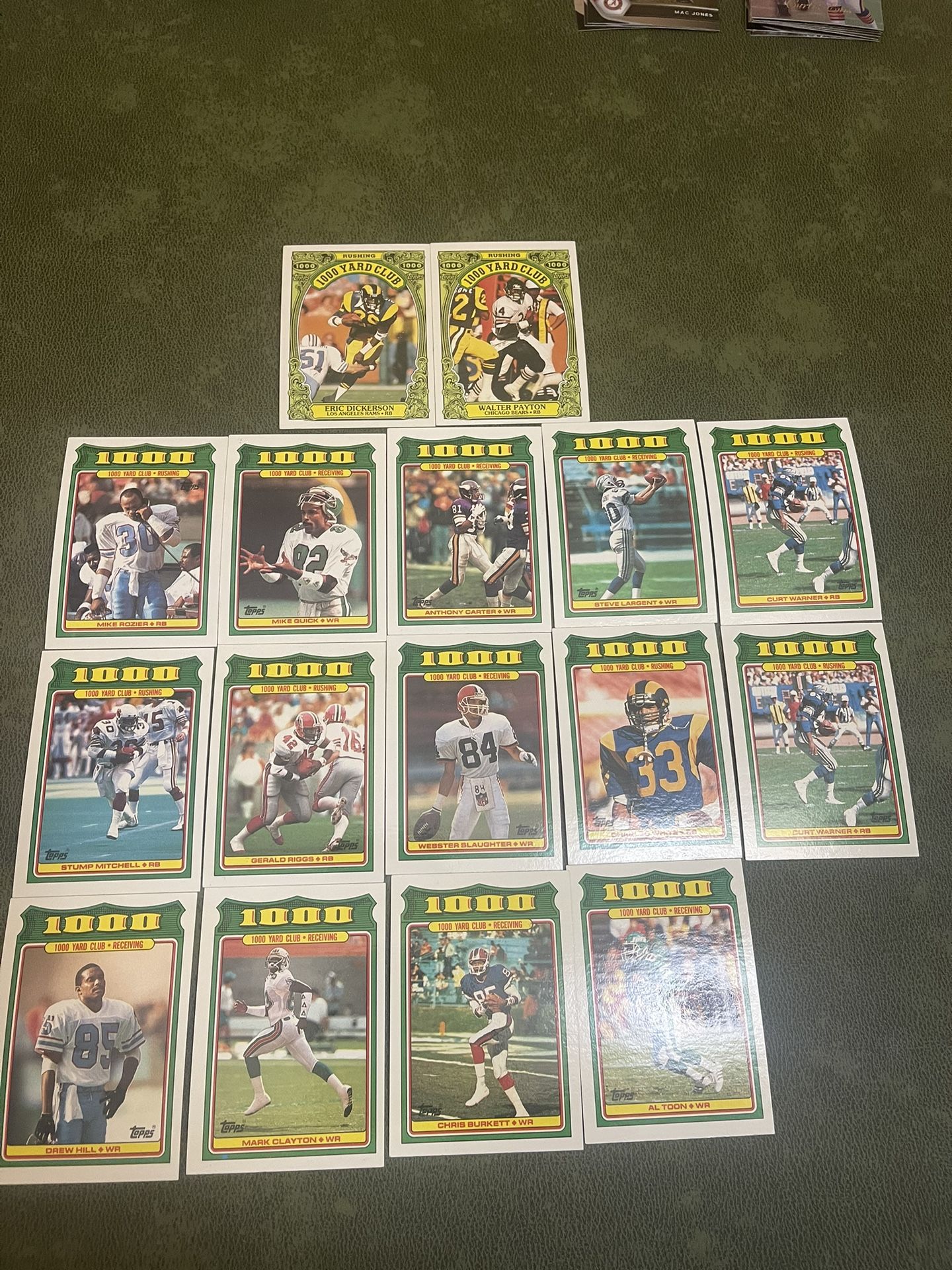 Lot of 16 NFL Topps 1000 Yard Club Cards Including Payton/Dickerson