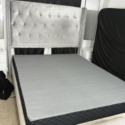 Grey queen bedframe and box spring bundle