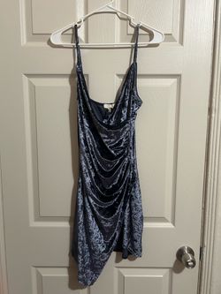 Blue Crushed Velvet Mini Dress