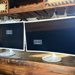 2 White Computer Monitors 