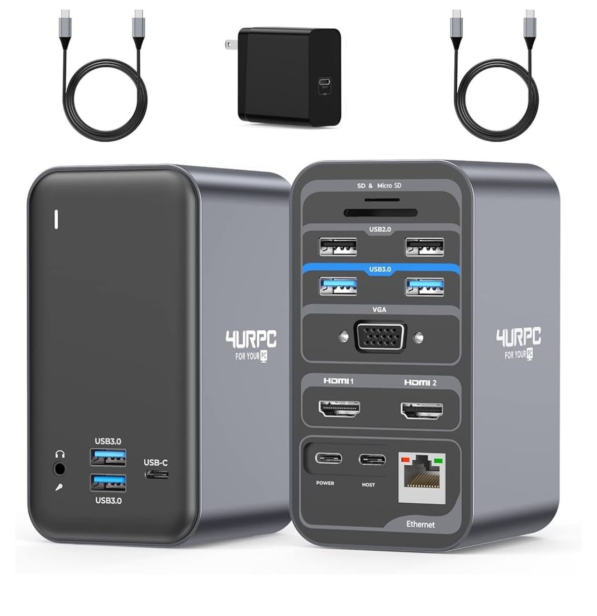 USB C Docking Station Dual Monitor, Dual HDMI USB C Dock, Laptop Docking Station with 2 HDMI Ports, VGA, 65W Power Adapter,6 USB, Ethernet, SD/TF, Aud