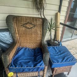 High End Palecek Wicker Chair and Ottoman 