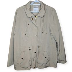 CharterClub Zip Up Water Resistant Beige Tan Rain Utility Jacket Woman Large