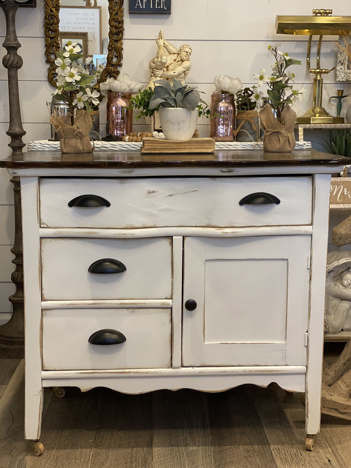 Vintage distressed accent cabinet 33in. W x 18in. D x 30in. H
