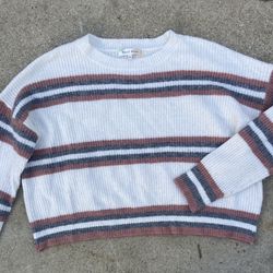 Hazel Moon White Crop Sweater Grey Pink Stripes SIZE L