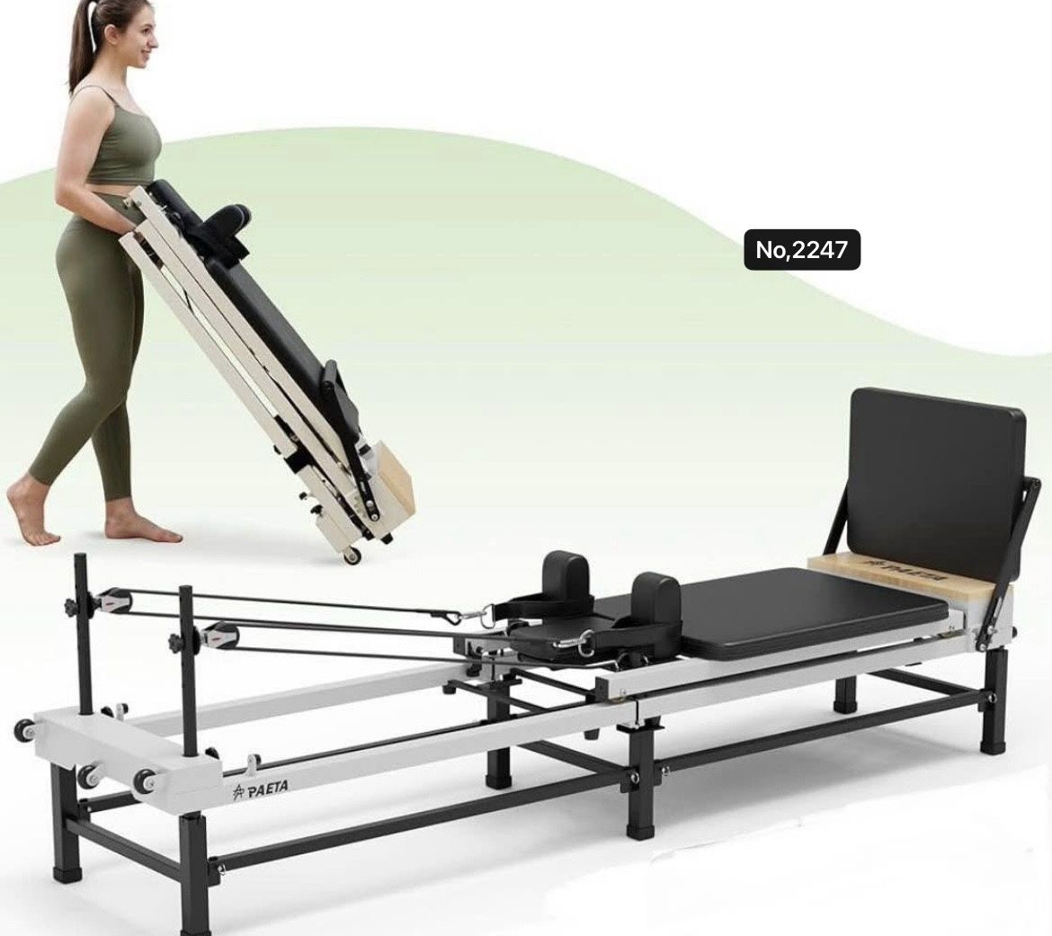 PAETA Pilates Reformer, 91" Foldable Reformer Pilates Machine with Adjustable Reformer Heights, Pilates Equipment with Piano Wire Spings and Jump Boar