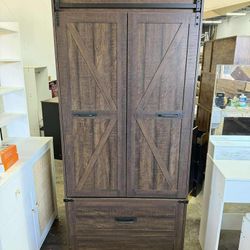 72" Tall Storage Cabinet with Barn Doors & 2 Drawer, Pantry Cabinet with Adjustable Shelves