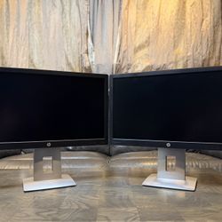 Two ( dual ) Slim HP EliteDisplay E232 23” IPS LED Full HD 1080p DP VGA HDMI computer monitors