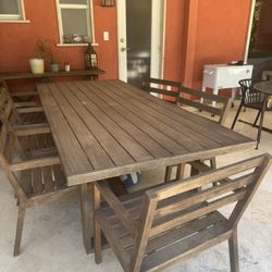 Large Outdoor Wood Dining Table + 6 Chairs – Seats 8 – Patio Set