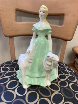 1950 Vintage Ceramic 1940 Lady With Dogs Vase