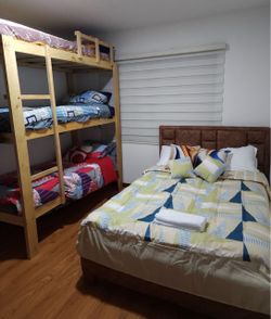 Triple Bunk Bed Natural Wood Frame