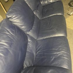 Dark Blue Leather Recliner 