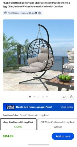 FKSLIFE Rattan Egg Hanging Chair with Stand