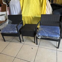 3 Piece Blue Resin Wicker Patio Bistro Seating Set Outdoor Home Furniture