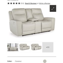 Mindanao Dual Power Leather Reclining Loveseat with Console from Ashley Furniture