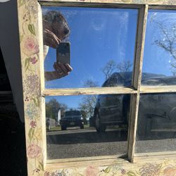 Big Antique HAND PAINTED MIRROR WINDOW 