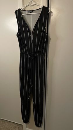 Black Striped Jumpsuit M medium w/Zipper
