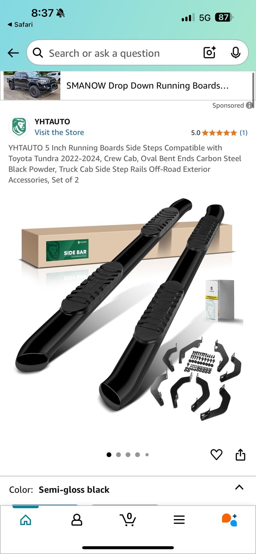 YHTAUTO 5 Inch Running Boards Side Steps Compatible with Toyota Tundra 2022-2024, Crew Cab