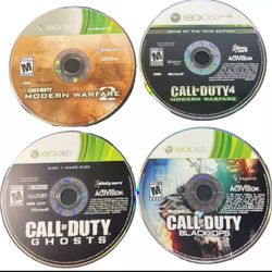 Lot Of 4 Call of Duty-Black Ops,Modern Warfare 2&4,Ghosts Xbox 360 - Tested