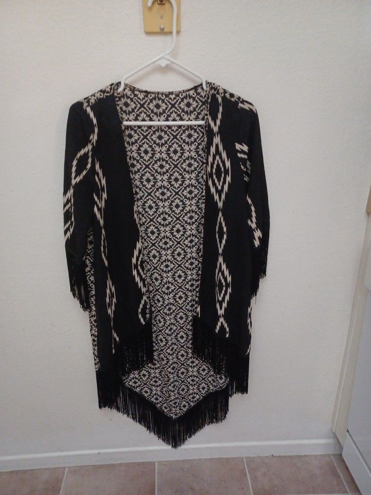 Shawl Coverup with Sleeves and Fringe