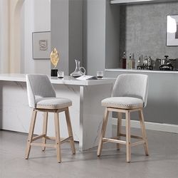 Counter Height Swivel Bar Stools, Comfortable Leather Bar Stools with back , Counter Height Chairs with Solid Wood Legs for Kitchen, Home