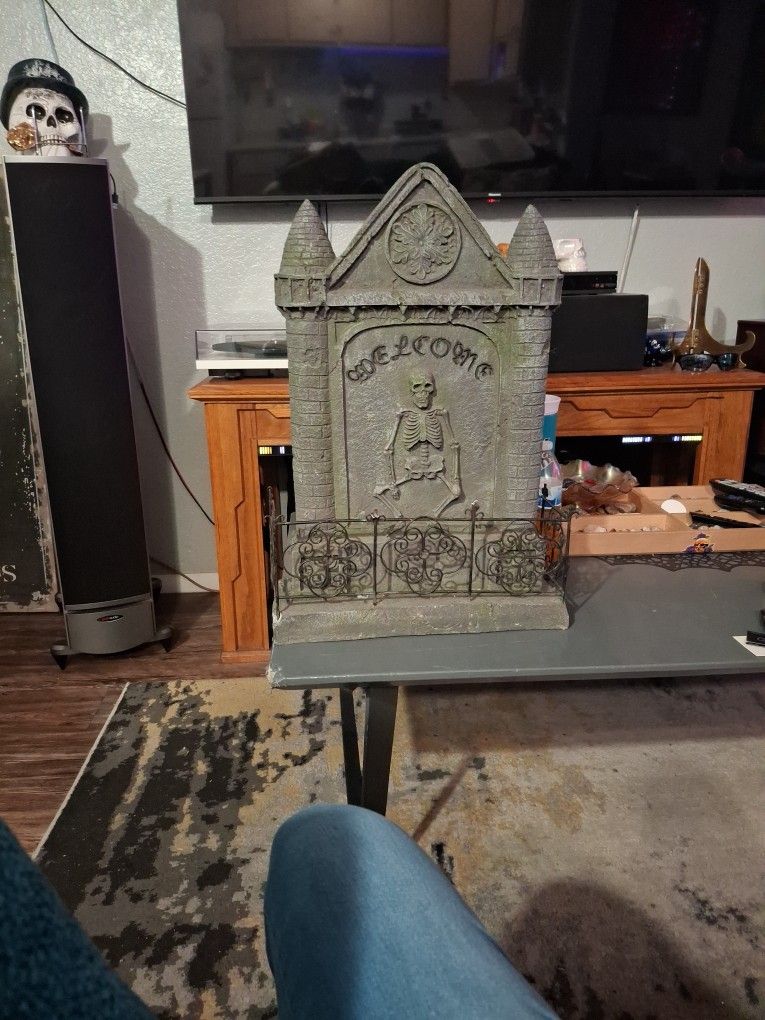 Plaster Gravestone With Wrought Iron Fence