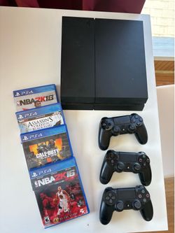 PS4 Bundle – 3 Controllers + 4 Games + Cords (Ready to Play)