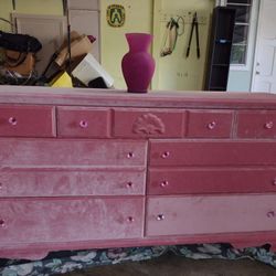 Large Blush Pink Velvet Dresser! W/ Matching Nightstands $400