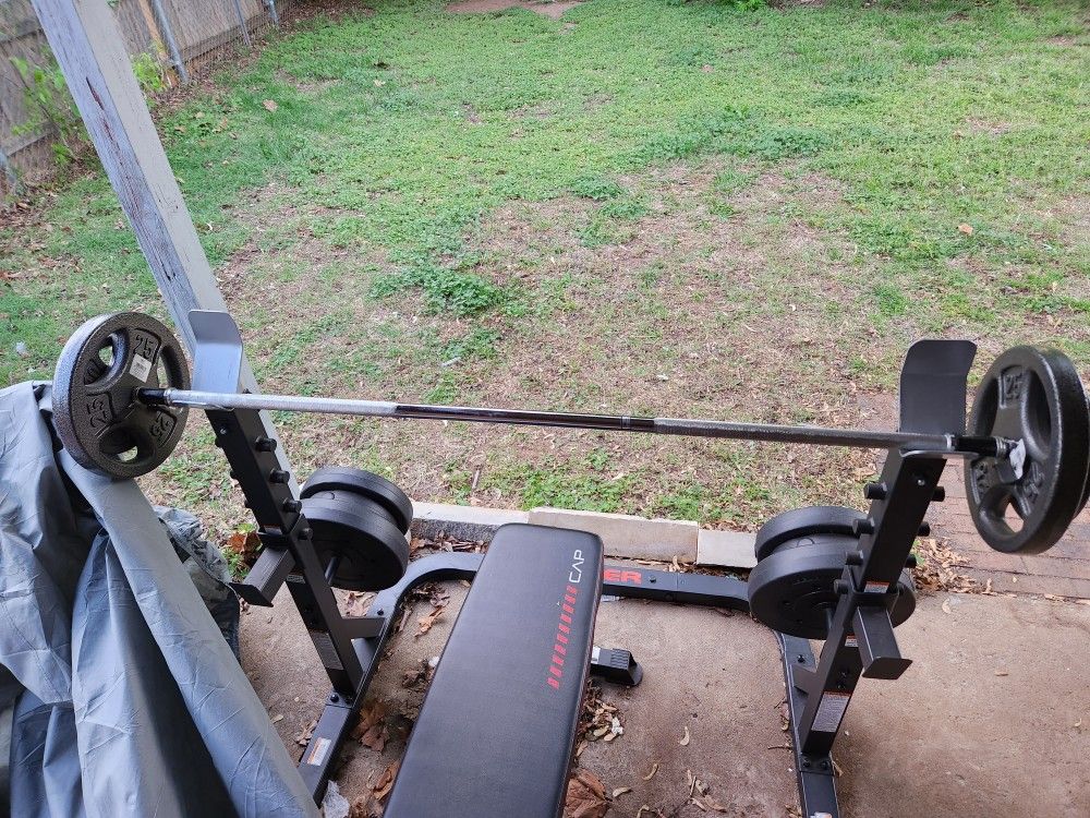 Bench Press Rack,with Weights And Bench 