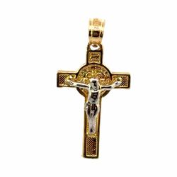 Men’s or Women’s 10k Two Toned White Yellow Gold 1” Inch Saint St. Benedict Crucifix Cross Pendant for Necklace GP3118021