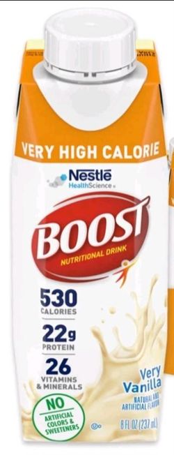 BOOST Very High Calorie Nutritional Protein Drink, Very Vanilla, 8 fl oz, Pack of 24