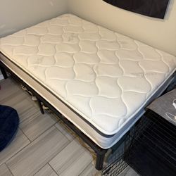 Full Size Perfect Sleep Organic Mattress + Metal Bed Frame – Great Condition