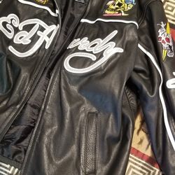 ED HARDY LEATHER MENS XL LEATHER JACKET