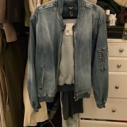Mens Denim Bomber Jean Jacket Size Large